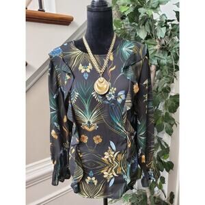 Counterparts Women's Black Floral 100% Polyester Round Neck Top Blouse Large